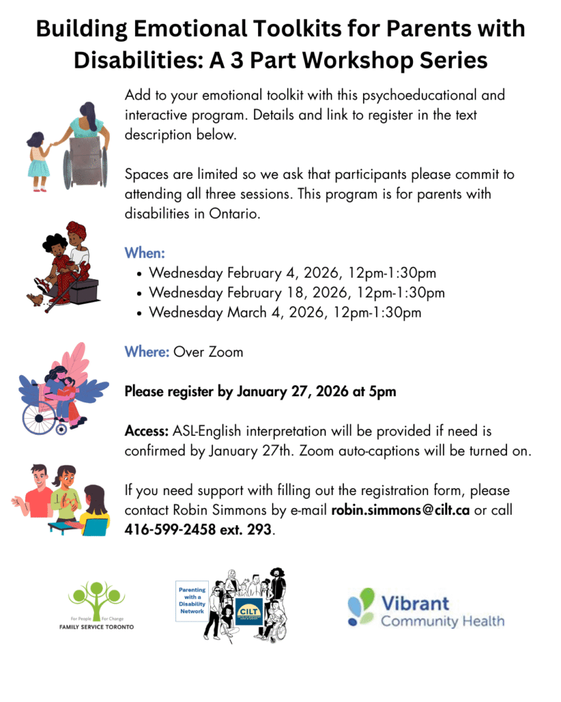 Flyer for Building Emotional Toolkits for Parents with Disabilities: A 3 Part Workshop Series